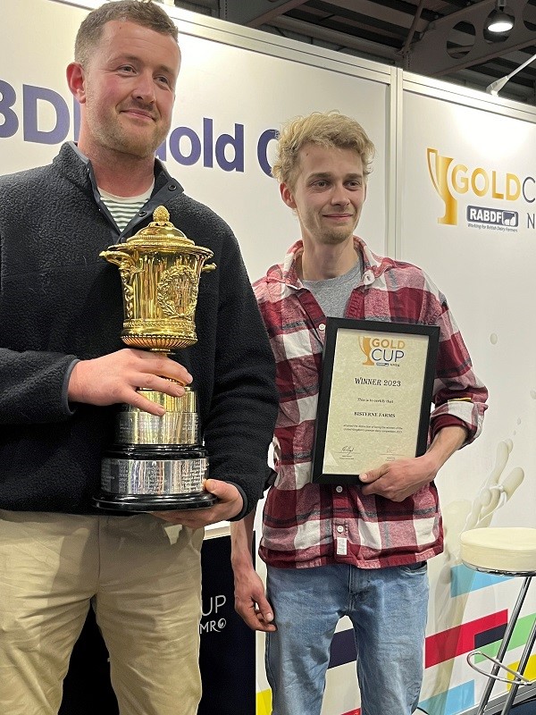 George Brown from Bisterne Farm holding the 2023 NMR/RABDF Gold Cup